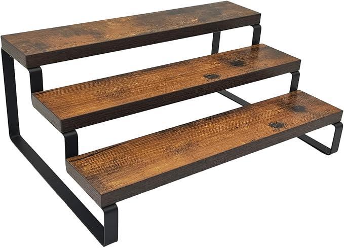 Rustic 3-Tier Wooden Display Stand – Kitchen Counter Organizer & Shelf