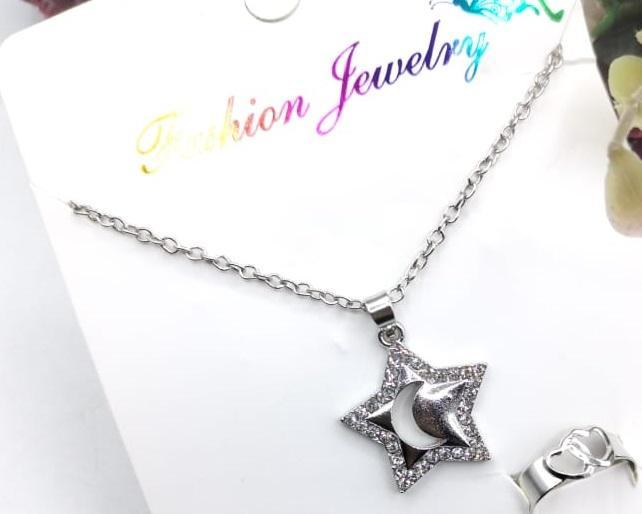 Elegant Star & Moon Jewelry Set – Necklace, Rings & Earrings Gift Set