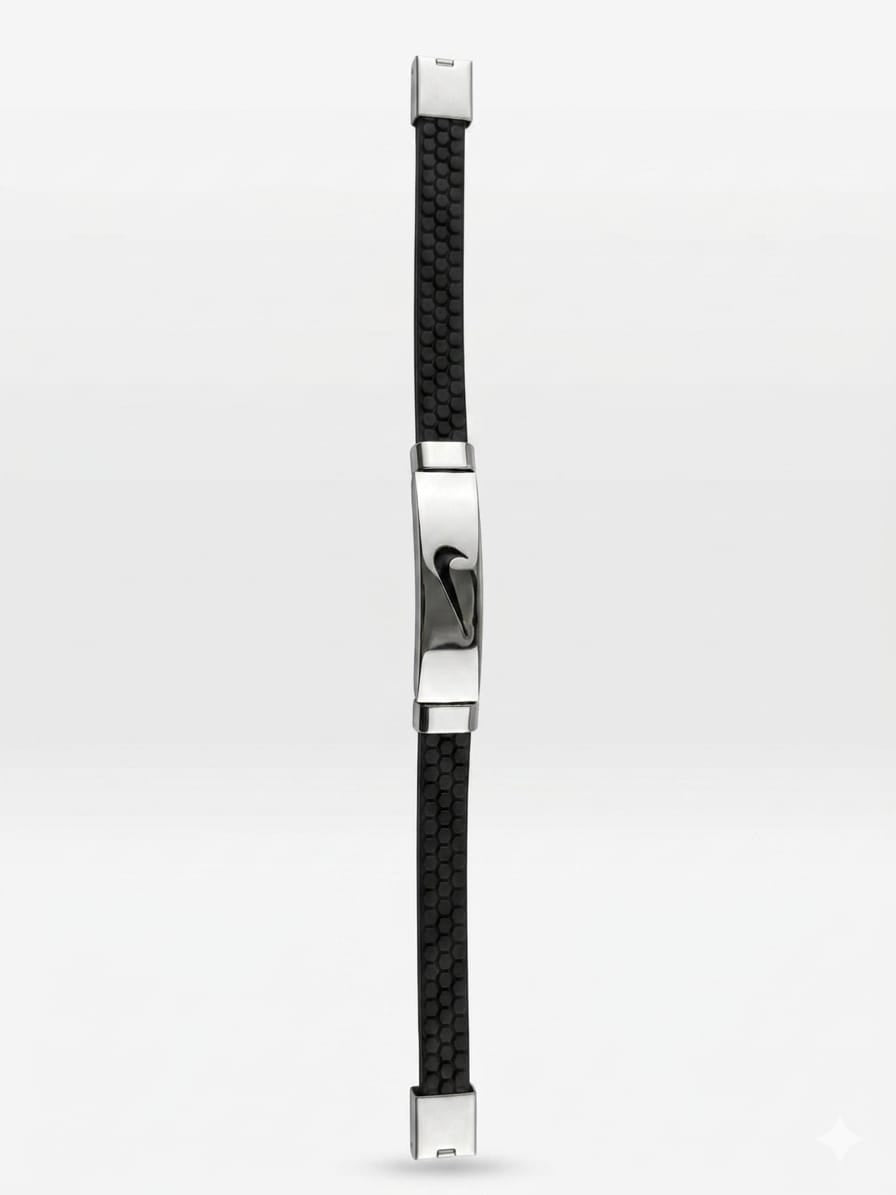 Men’s Black Silicone & Stainless Steel Magnetic Bracelet