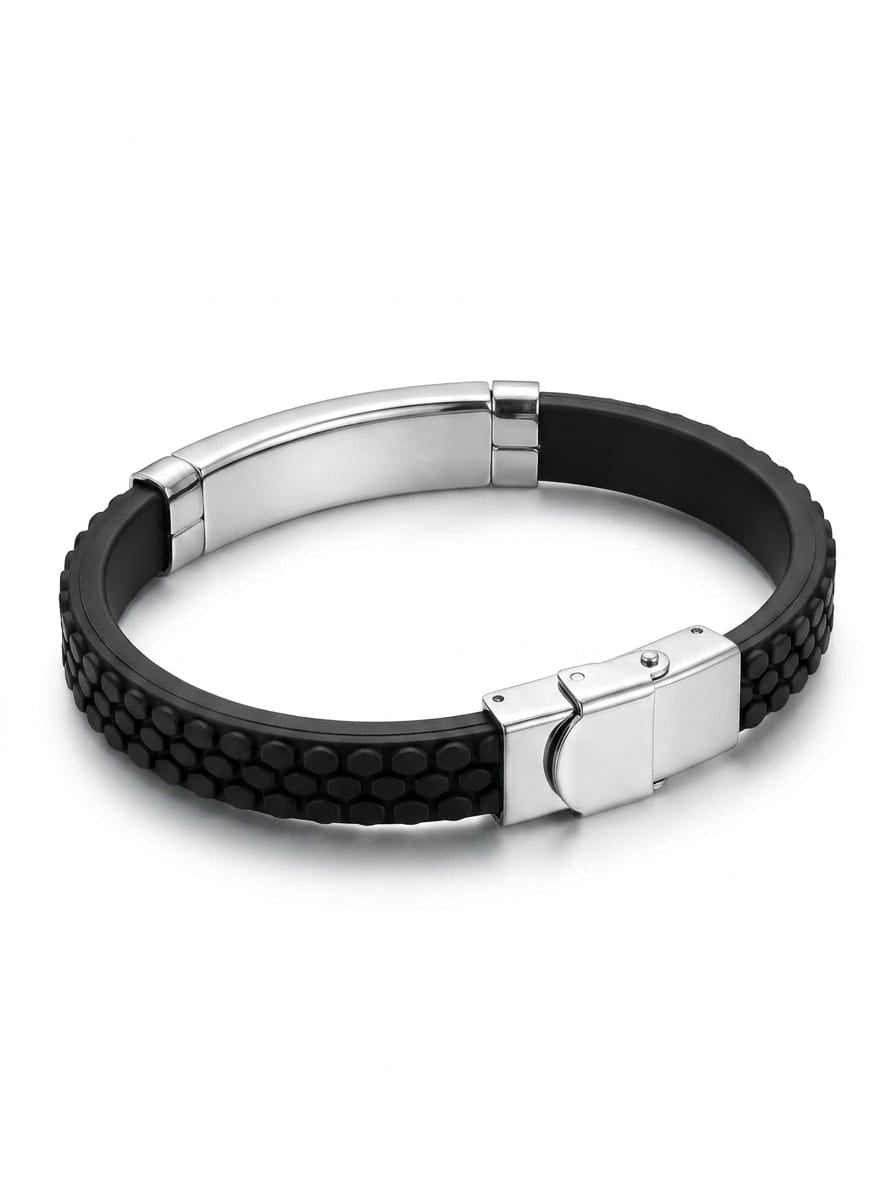 Men’s Black Silicone & Stainless Steel Magnetic Bracelet