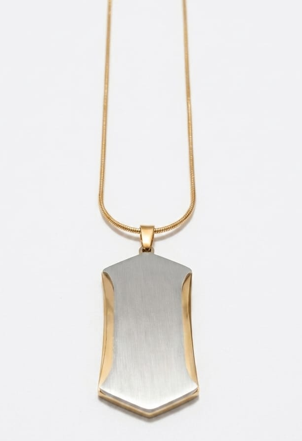 Modern Dual-Tone Shield Pendant Necklace