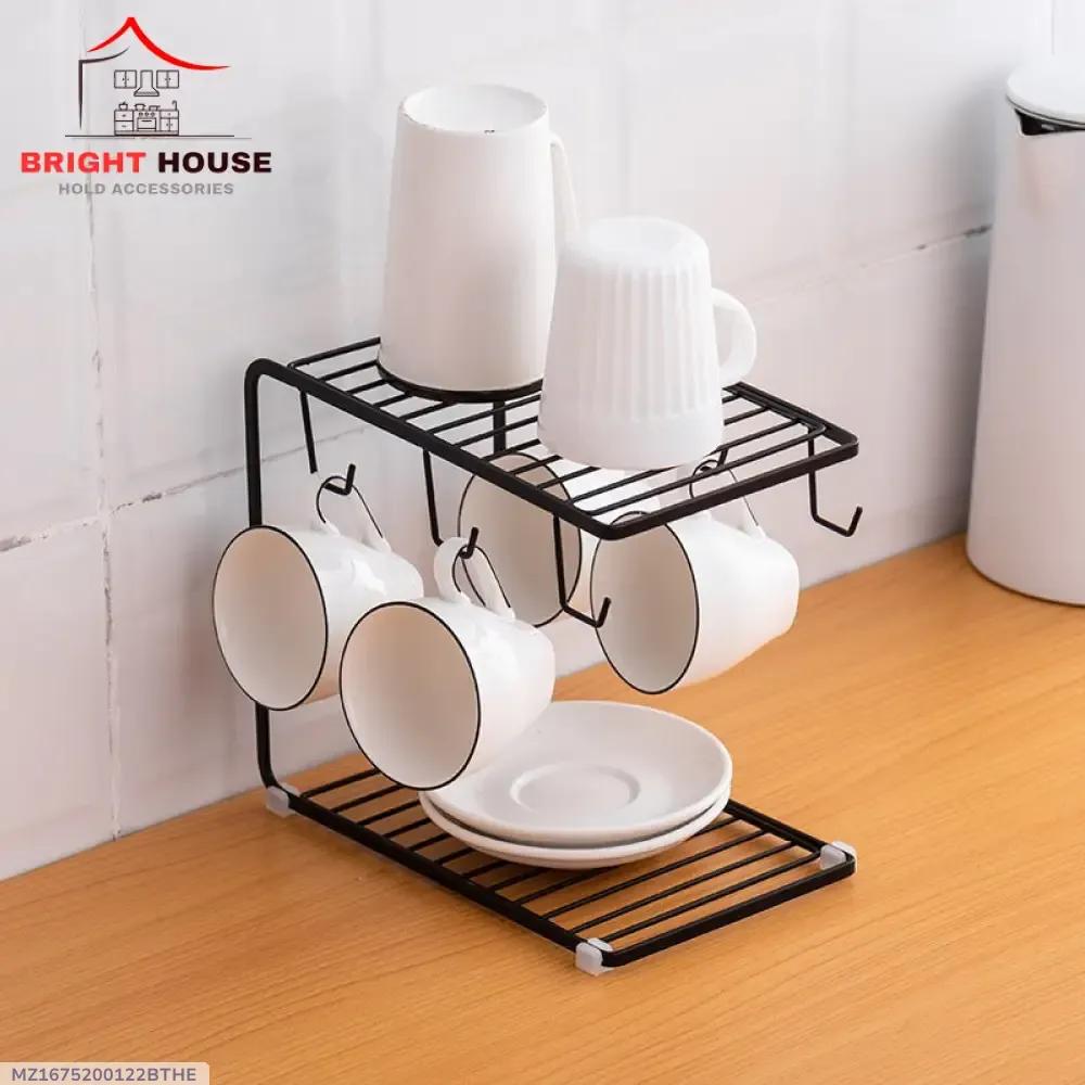 2-Tier Mug Rack Organizer – Metal Cup Holder Stand with Hooks