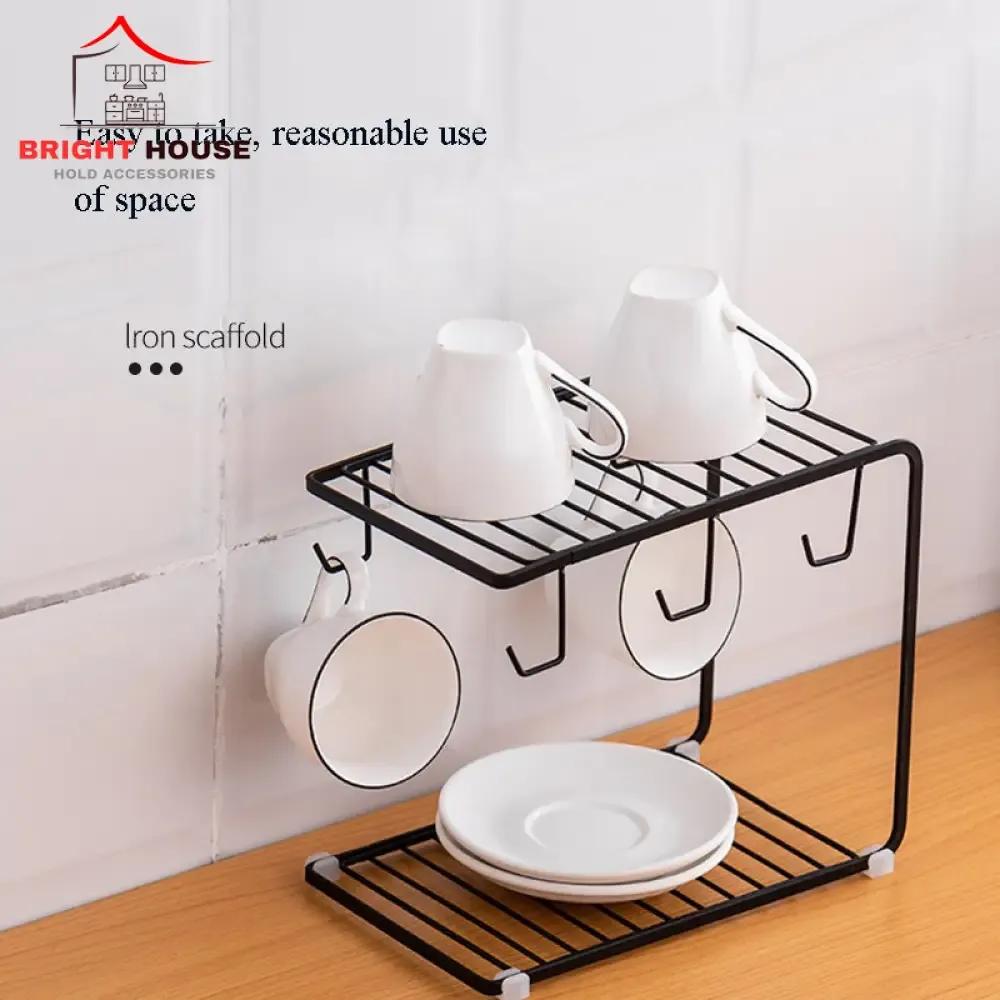 2-Tier Mug Rack Organizer – Metal Cup Holder Stand with Hooks