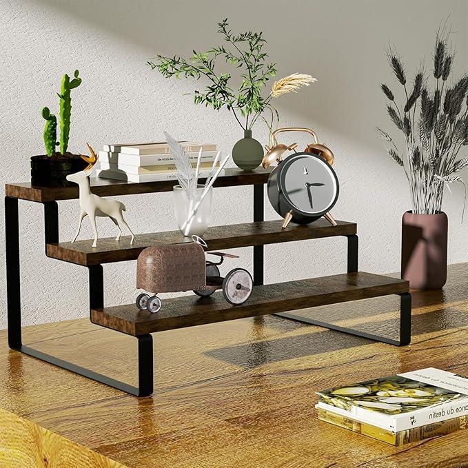 Rustic 3-Tier Wooden Display Stand – Kitchen Counter Organizer & Shelf