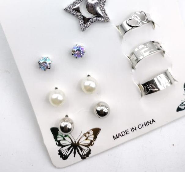 Elegant Star & Moon Jewelry Set – Necklace, Rings & Earrings Gift Set