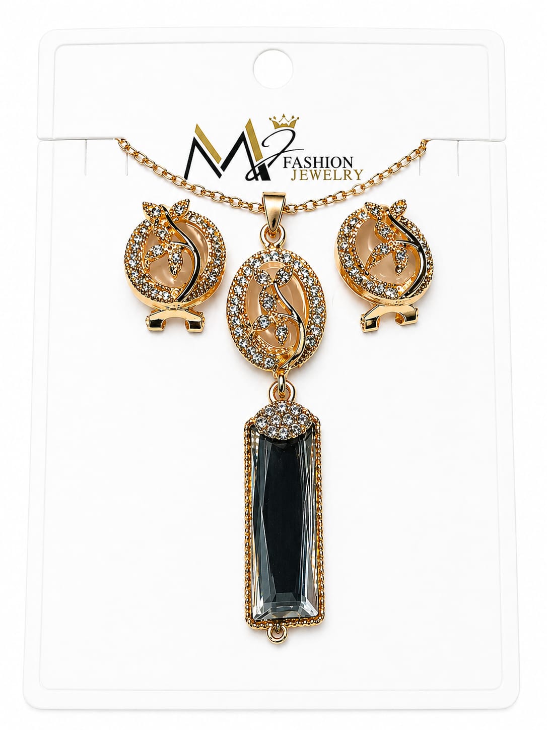 Elegant Gold Plated Jewelry Set – Crystal Pendant Necklace & Earrings Set
