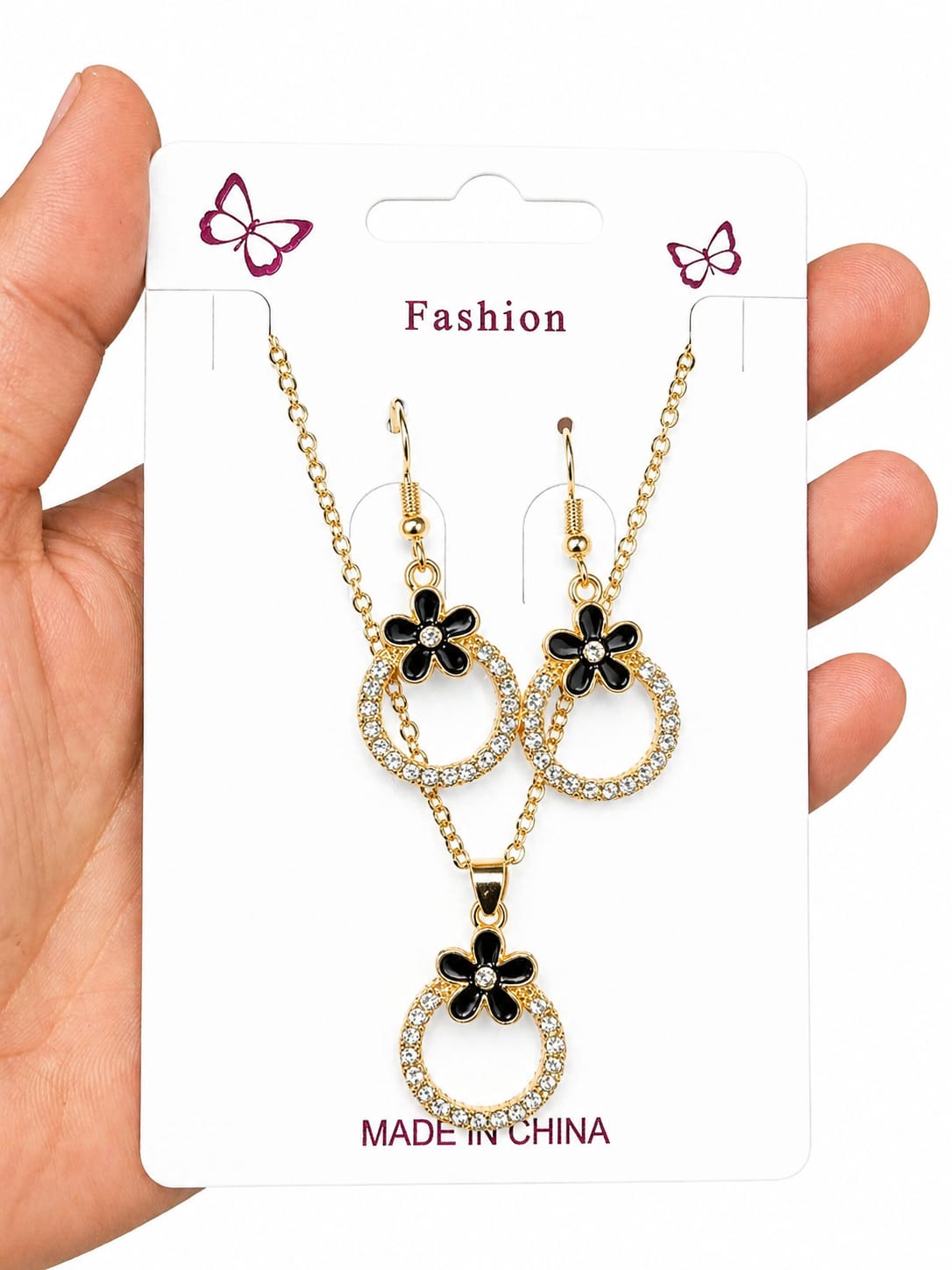 Elegant Gold Plated Jewelry Set – Crystal Pendant Necklace & Earrings Set