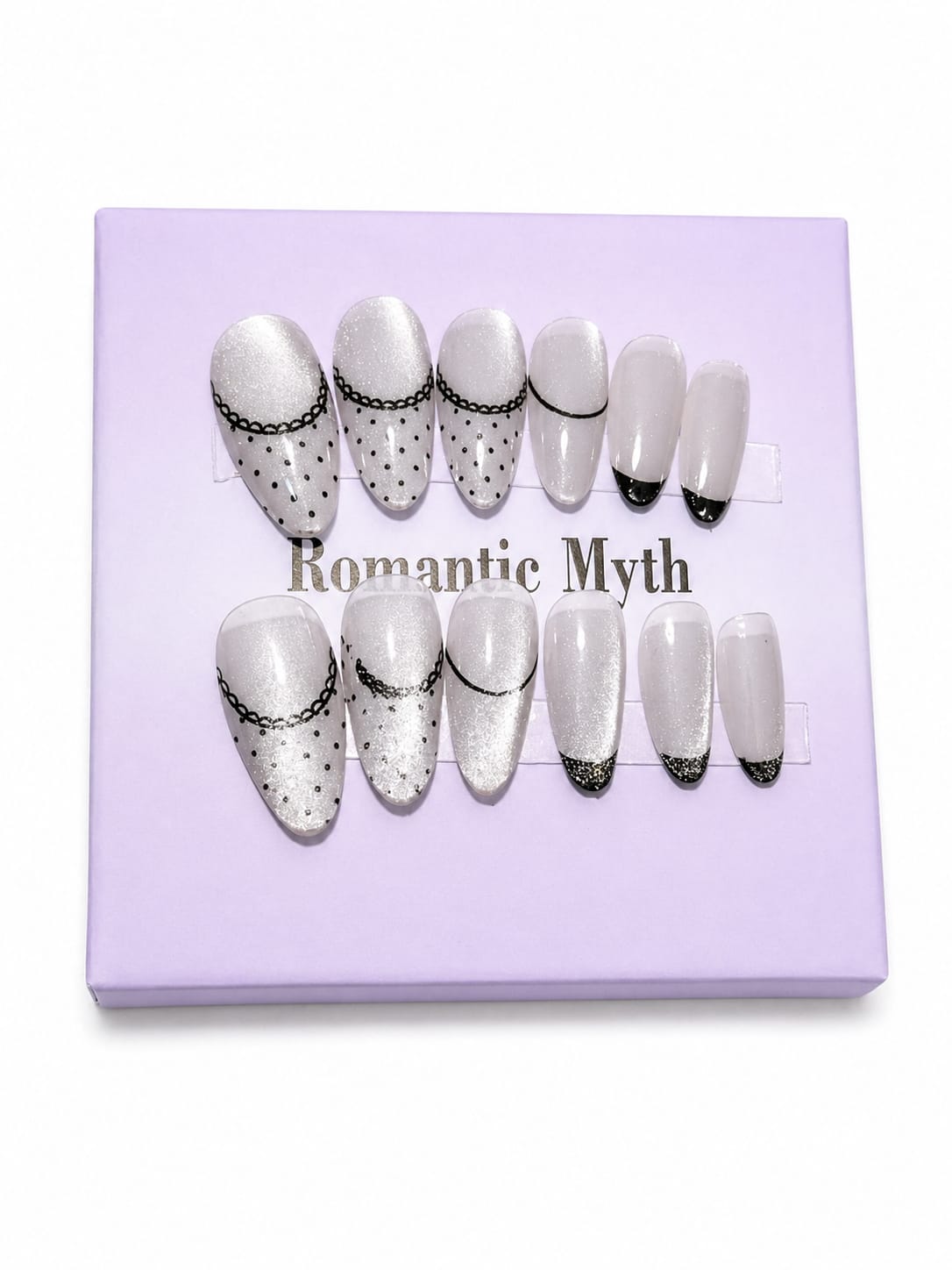 Romantic French Tip Press-On Nails – Glitter Lace Design Artificial Nail Set
