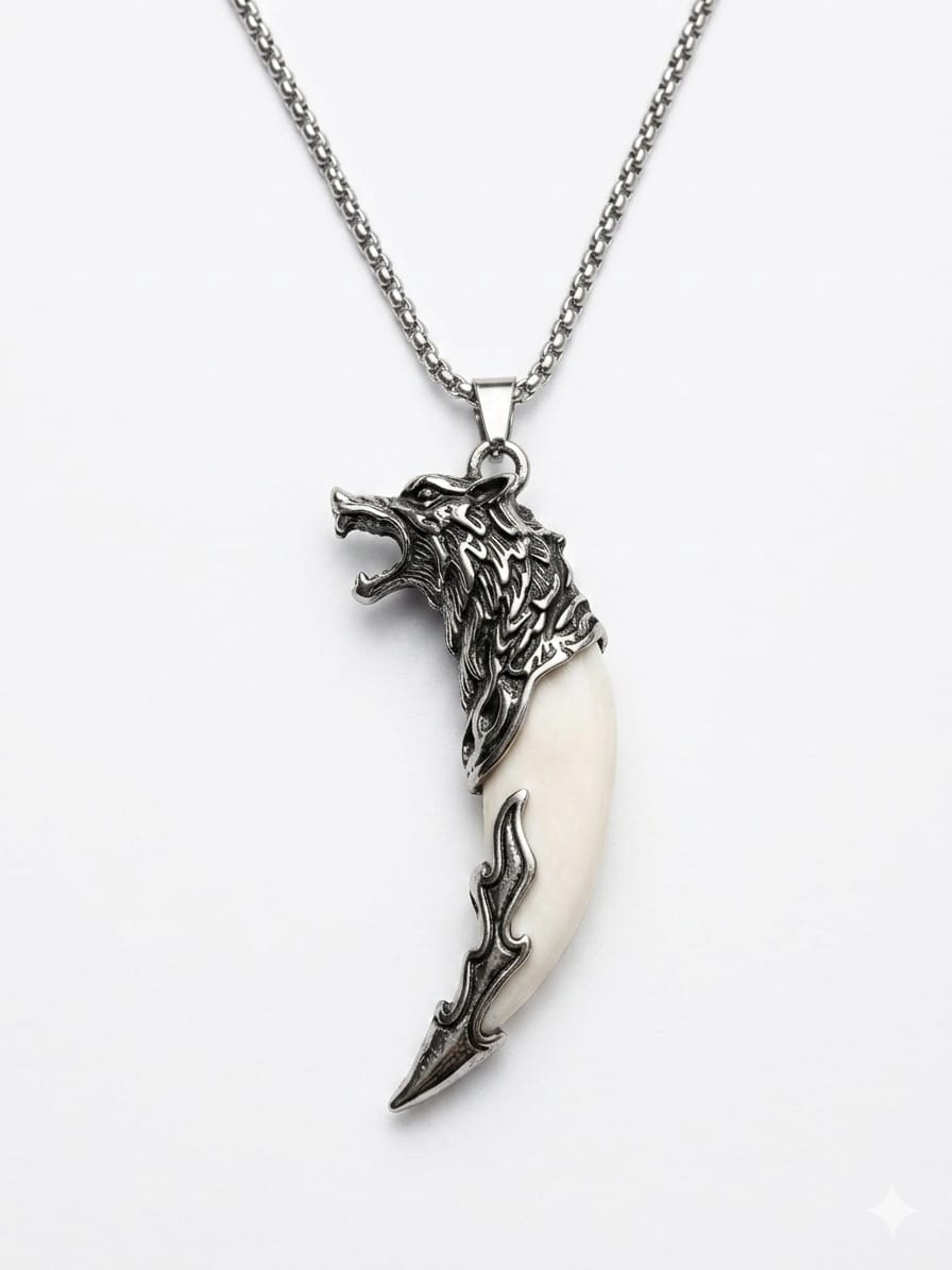 Men’s Wolf Fang Pendant Necklace in Stainless Steel